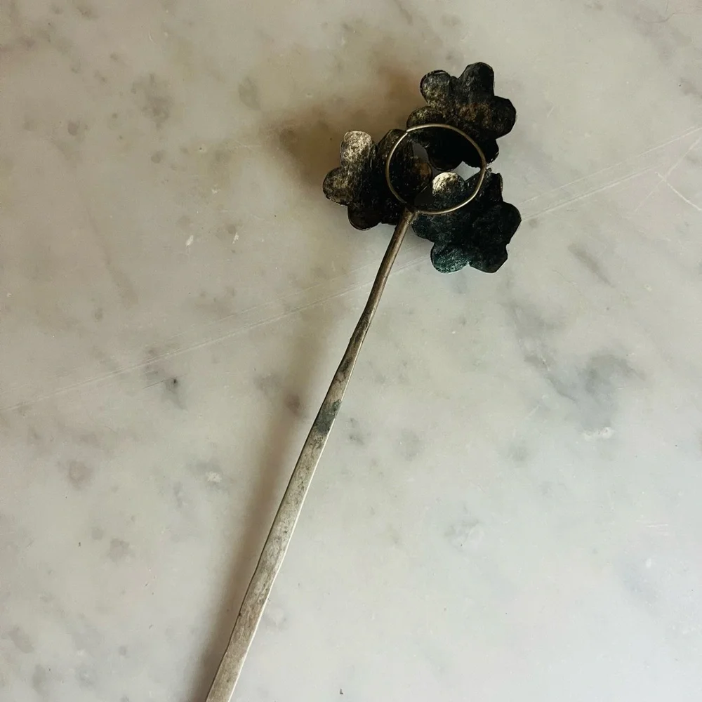 Antique Vintage 1920s 30s Art Deco Silver Floral Hairpin